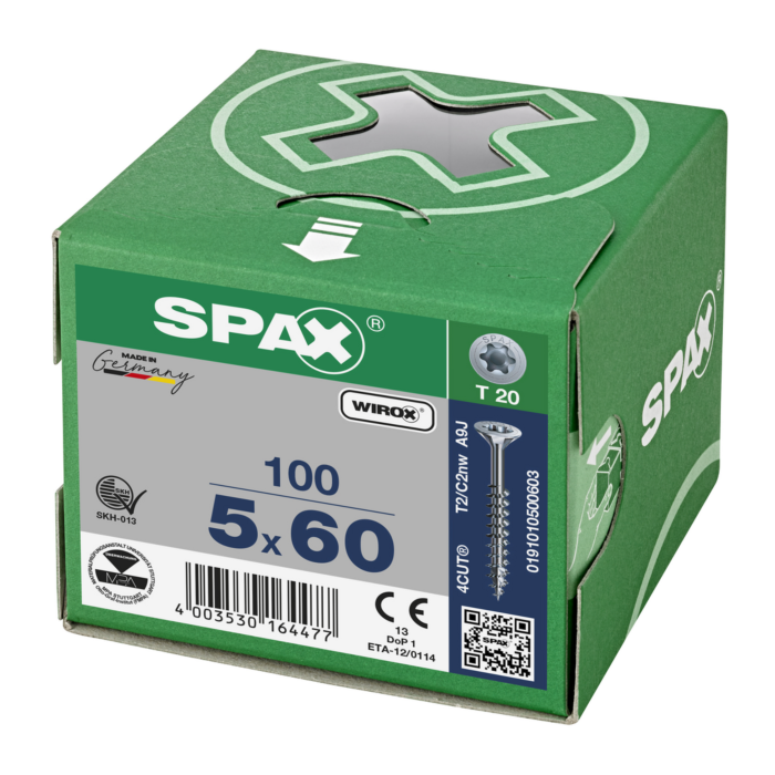 Spax spaanplaatschroeven T20 verzinkt 5 x 60 mm deeldraad 100 stuks