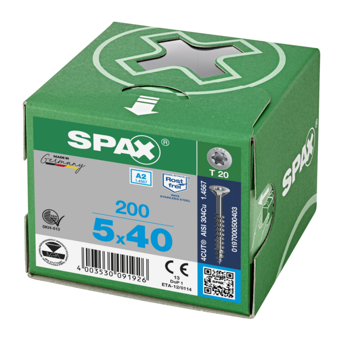 Spax spaanplaatschroeven T20 RVS A2 5 mm deeldraad
