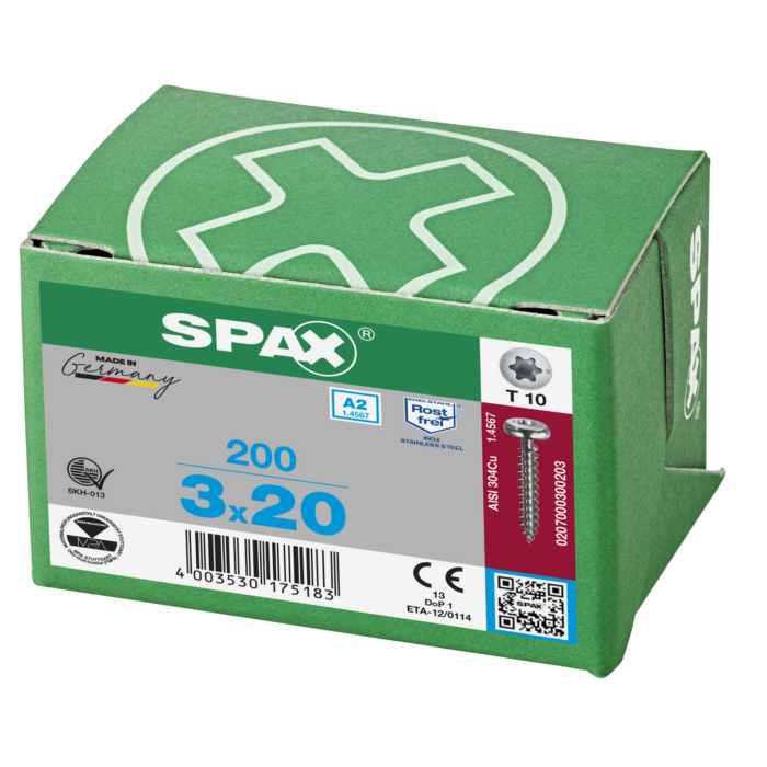 Spax spaanplaatschroeven T10 cilinderkop RVS A2 3 mm voldraad