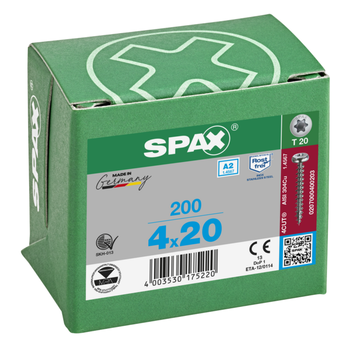 Spax spaanplaatschroeven T20 cilinderkop RVS A2 4 mm voldraad