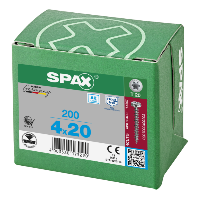 Spax spaanplaatschroeven T20 cilinderkop RVS A2 4 mm voldraad