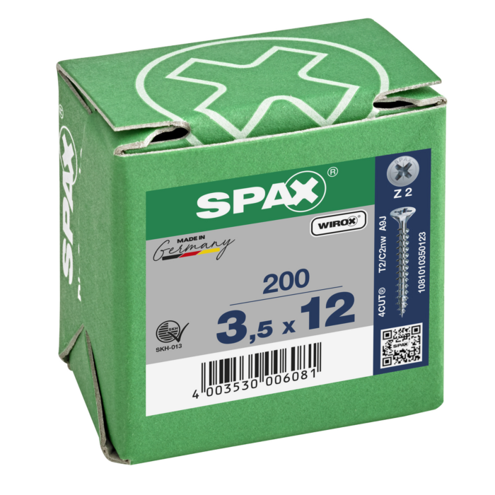 Spax spaanplaatschroeven PZ2 verzinkt 3.5 x 12 mm voldraad 200 stuks