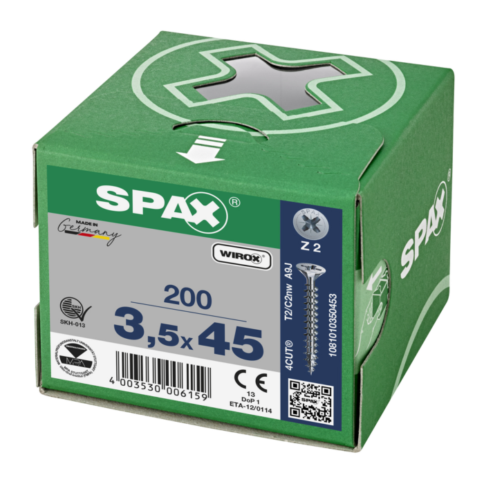 Spax spaanplaatschroeven PZ2 verzinkt 3.5 x 45 mm voldraad 200 stuks