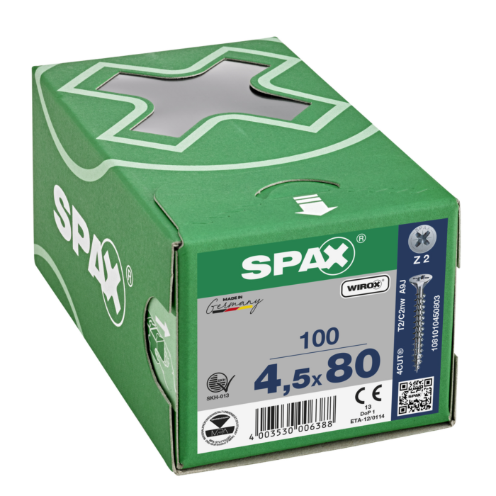 Spax spaanplaatschroeven PZ2 verzinkt 4.5 x 80 mm voldraad 100 stuks
