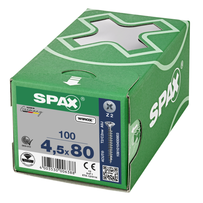 Spax spaanplaatschroeven PZ2 verzinkt 4.5 x 80 mm voldraad 100 stuks