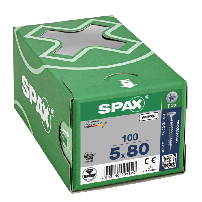 Spax spaanplaatschroeven T20 verzinkt 5 x 80 mm voldraad 100 stuks