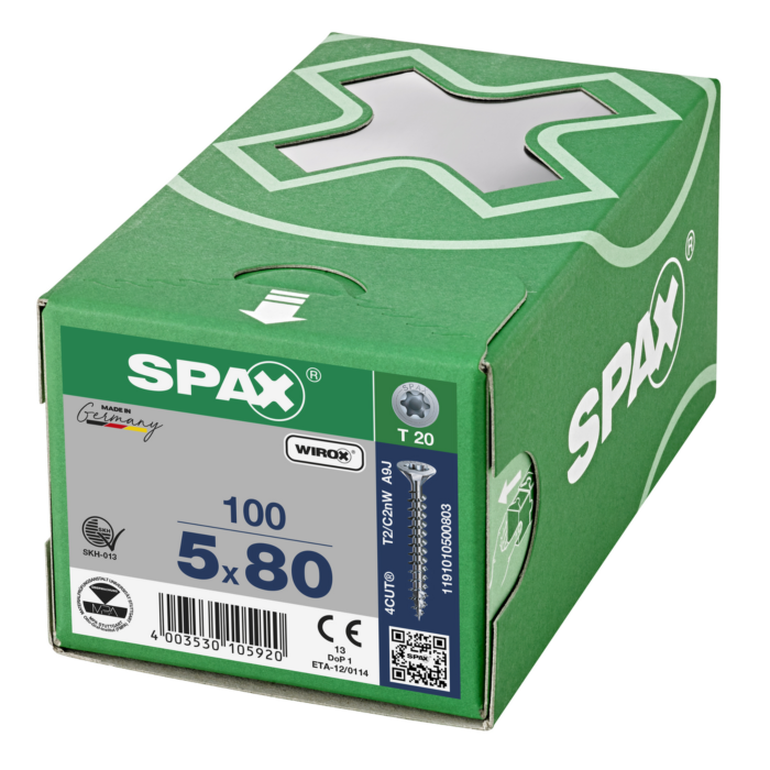 Spax spaanplaatschroeven T20 verzinkt 5 x 80 mm voldraad 100 stuks