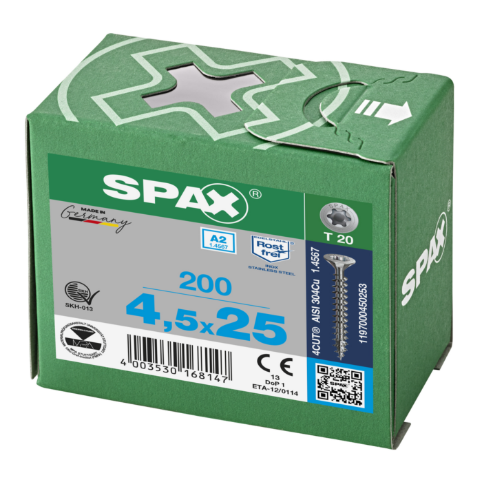 Spax spaanplaatschroeven T20 RVS A2 4.5 mm voldraad