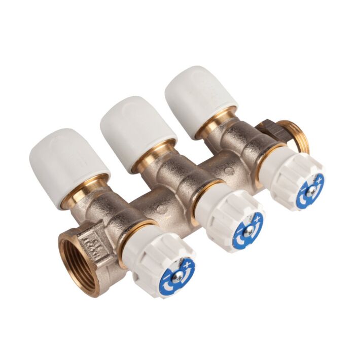 Hep2O verdeler, messing, steek x binnendraad x buitendraad, 4 groepen, 15 mm x ¾"