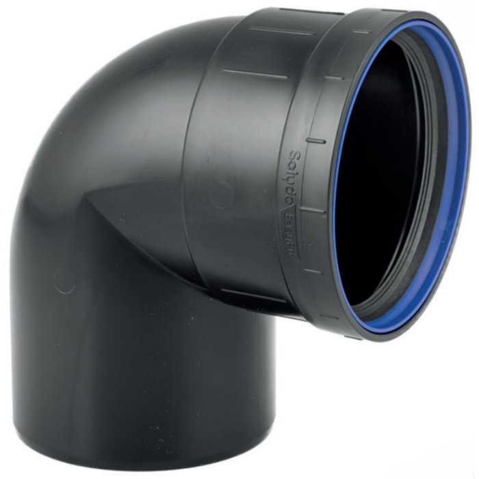 PP bocht zwart manchet / spie 125 mm 90°