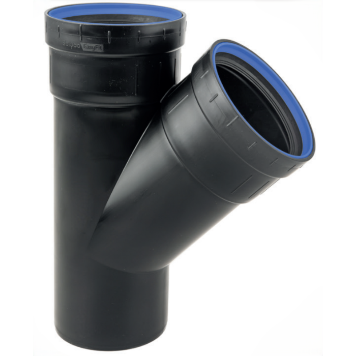 PP t-stuk zwart 2 x manchet / spie 110 mm x 50 mm 45°