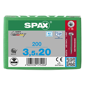 Spax spaanplaatschroeven T15 cilinderkop RVS A2 3.5 mm voldraad