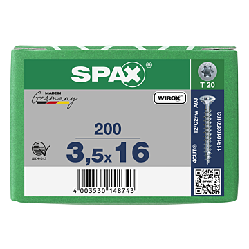 Spax spaanplaatschroeven T20 verzinkt 3.5 mm voldraad
