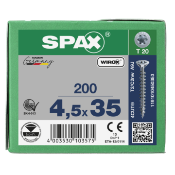 Spax spaanplaatschroeven T20 verzinkt 4.5 mm voldraad
