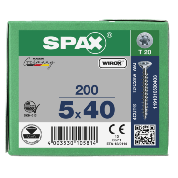 Spax spaanplaatschroeven T20 verzinkt 5 mm voldraad