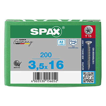Spax spaanplaatschroeven T15 RVS A2 3.5 mm voldraad