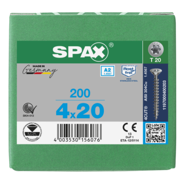 Spax spaanplaatschroeven T20 RVS A2 4 mm voldraad