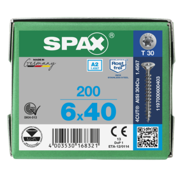 Spax spaanplaatschroeven T30 RVS A2 6 mm voldraad